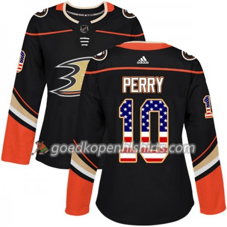 Anaheim Ducks Corey Perry 10 Adidas 2017-2018 Zwart USA Flag Fashion Authentic Shirt - Dames